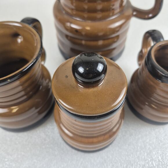 Vintage 1960s Japan Glazed Ribbed Ceramic Coffee Tea Set Pot Sugar Mug 6-Pc - Picture 12 of 12